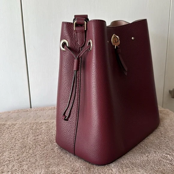 Kate Spade Leather Burgundy Shoulder Bucket Bag with Sleek Design - Picture 10 of 10